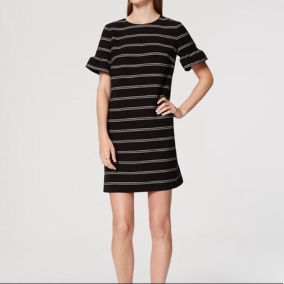LOFT Dresses & Skirts - SOLD LOFT Striped Ruffle Bell Cuff Shift Dress